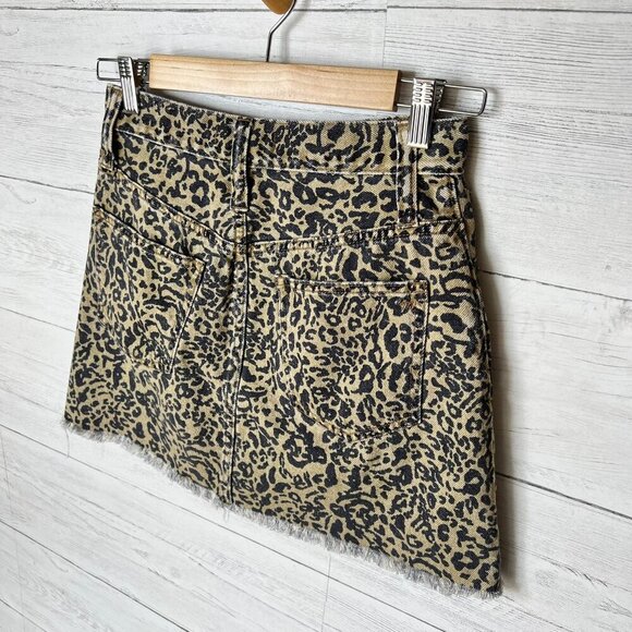 Madewell Skirt Womens Size 25 Rigid Denim A Line Leopard Mini 100% Cotton - Picture 12 of 16